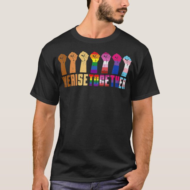 T-shirt Rise Together Black Pride BLM LGBT Raised Fist  (Devant)