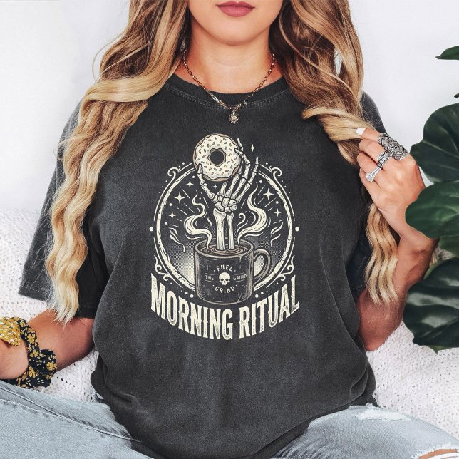T-shirt Rituel Matinal Donut au Café Main de Squelette (Créateur téléchargé)