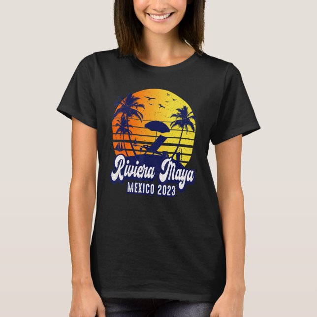 T-shirt Riviera Maya 2023 Mexico Sunset Beach Retro (Devant)