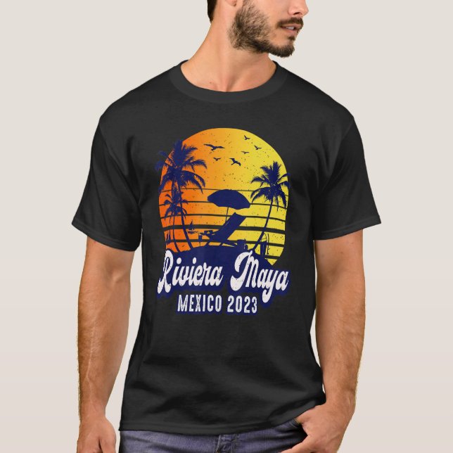 T-shirt Riviera Maya 2023 Mexique Sunset Beach Retro (Devant)