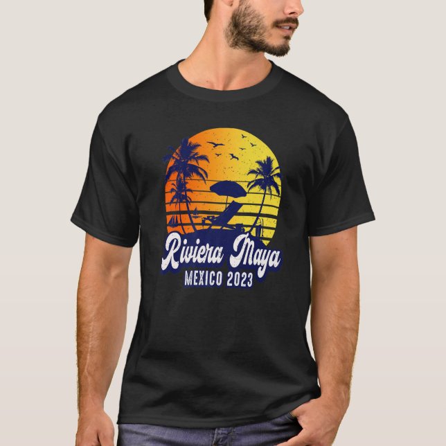 T-shirt Riviera Maya 2023 Mexique Sunset Beach Retro Premi (Devant)
