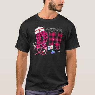 T-shirt Rn Leopard Plaid Nurse Pink Stethoscope Infirmière