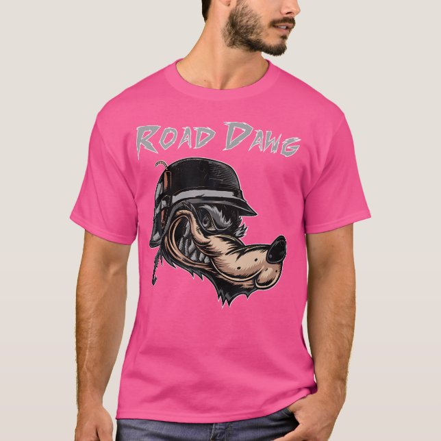 T-shirt Road Chien Motorcycle Vélo Wolf Comic Biker Casque (Devant)