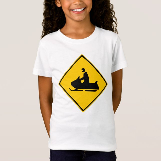 T-Shirt Road Snowmobile Warning Sign Snow Winter (Devant)