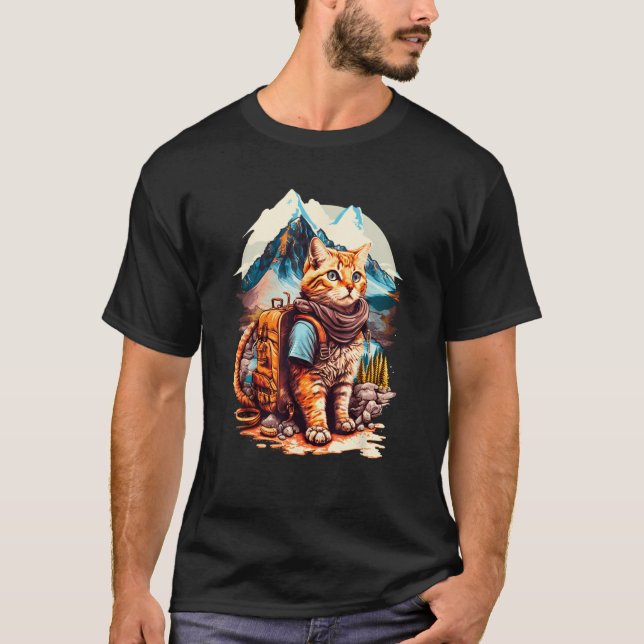 T-shirt Roaming the Peaks Tourist Cat Backpacking Design (Devant)