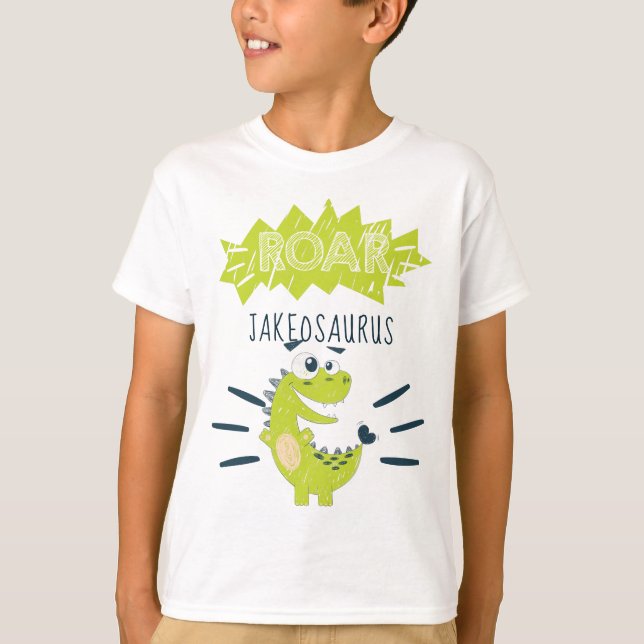 T-shirt ROAR Green Dinosaure personnalisé Anniversaire (Devant)