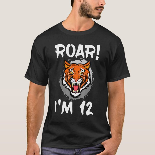 T-shirt Roar I'm 12 Tiger Animal Thème Anniversaire Fête C (Devant)