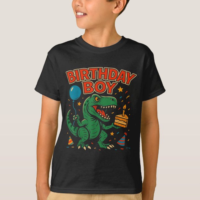 T-shirt Roaring Birthday Boy Dinosaur Celebration Design _ (Devant)