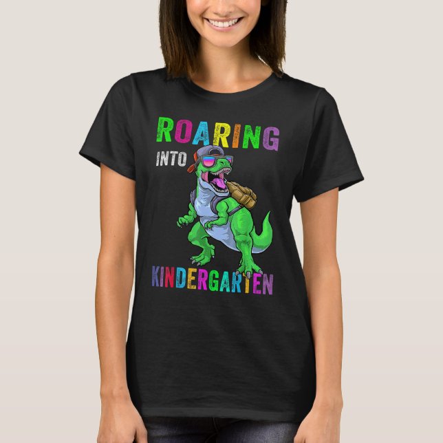 T-shirt Roaring Into Kindergarten Dinosaur 1st Day Back To (Devant)