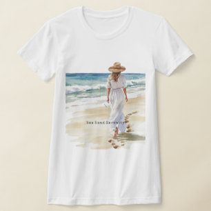 T-shirt Robe Blanche Féminine Plage Mer Sable Sérénité