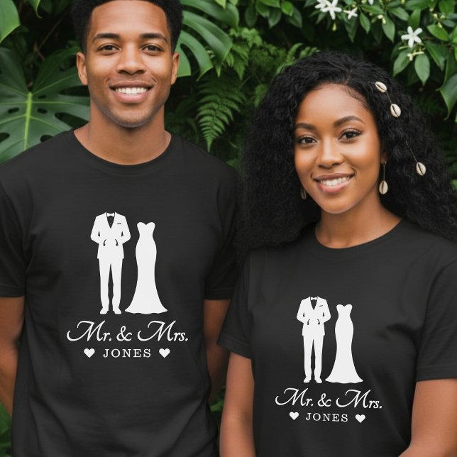 T-shirt Robe de mariée Monsieur et Madame Nouveau couple m (Mr & Mrs Wedding Dress Tuxedo Newlywed Couple T-Shirt
)