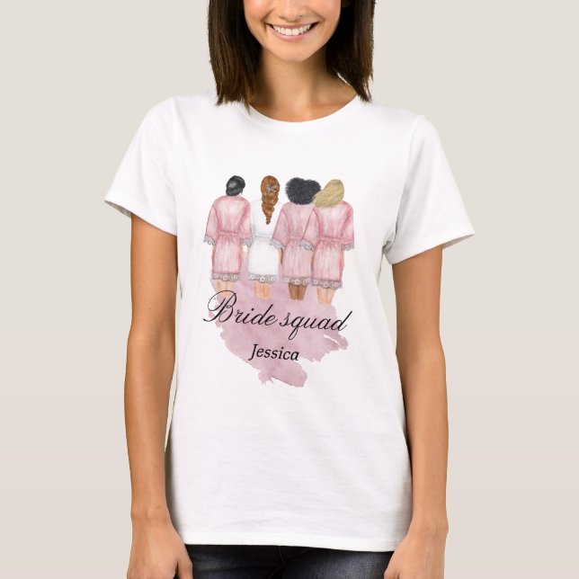 T-shirt robe de mariée personnalisée rose squad de mariée (Devant)