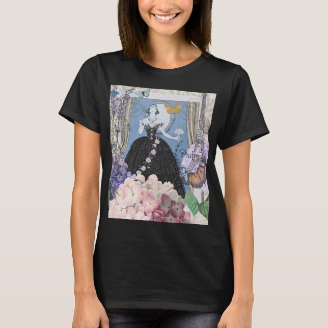 T-shirt Robe élégante bleue pour femme, fantaisie florale  (Devant)