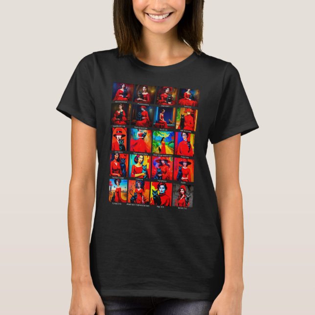 T-shirt Robe Rouge Modes d'Art Chat Noir (Devant)