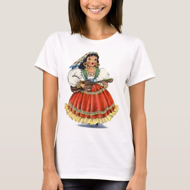 T-shirt Robe traditionnelle vintage mexicaine fille (Devant)