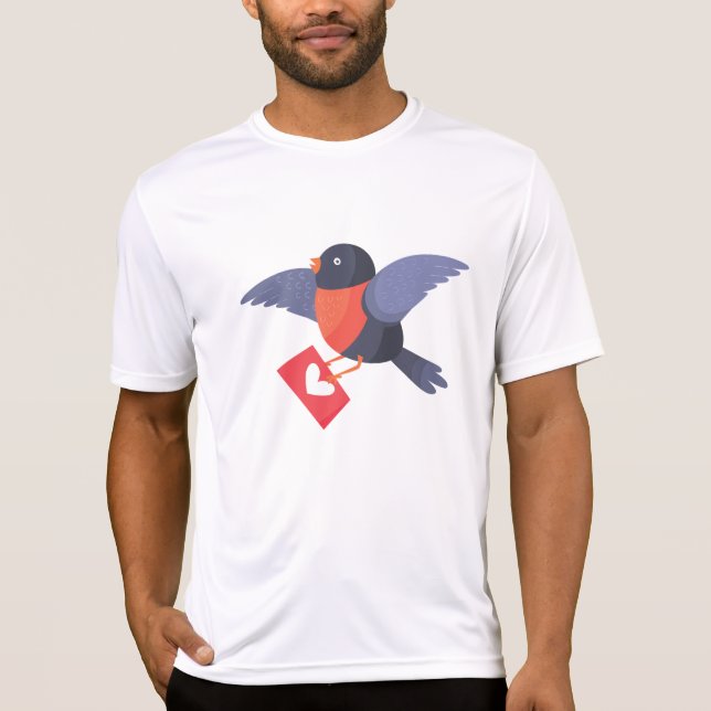 T-shirt Robin Bird Flying with Red Heart Love Letter (Devant)