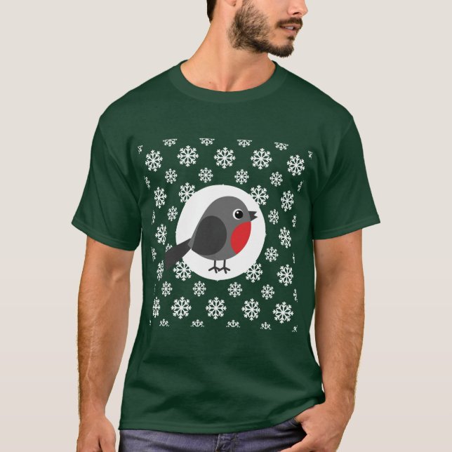 T-shirt Robin de dessin mignon avec les flocons de neige (Devant)