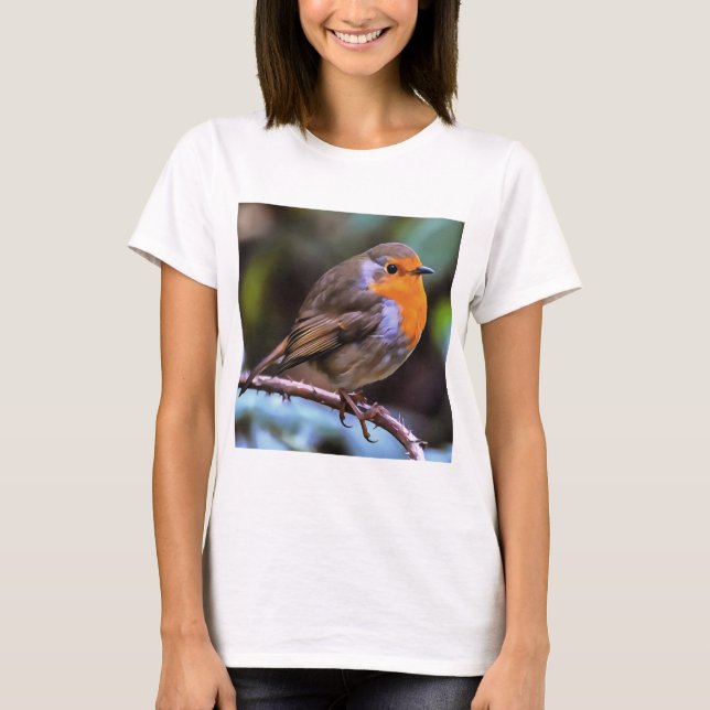 T-shirt Robin De Pompage Perché Sur Une Branche D'Art De L (Devant)