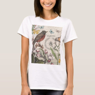 T-shirt Robin Elegant Bird Butterfly French Art