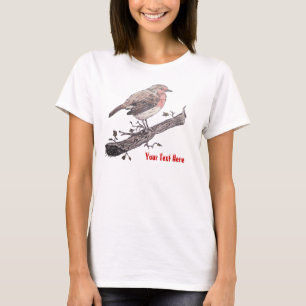 T-shirt Robin perché sur des oiseaux sauvages des feuille