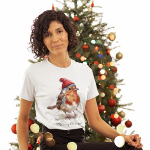 T-shirt Robin rouge de Noël, personnalisable