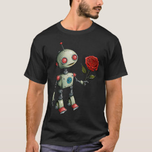T-shirt Robot adorable distribuer une fleur Rose
