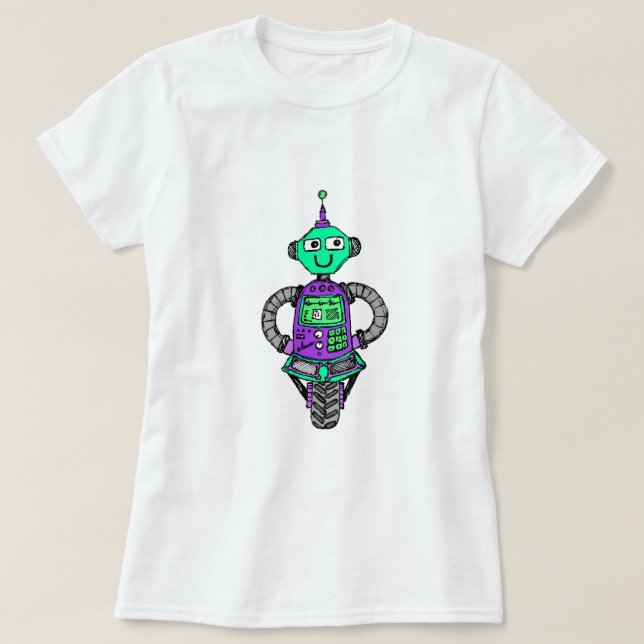 T-shirt Robot Arnie, violet et vert (Design devant)