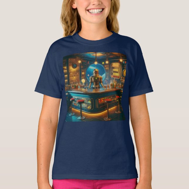 T-shirt Robot Barman dans le bar interstellaire démodé de  (Devant)
