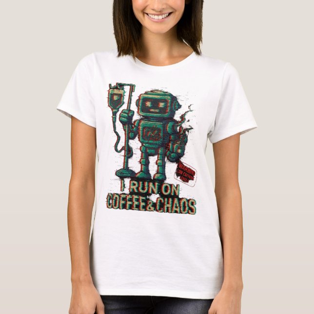 T-shirt Robot Café Tee - "JE COURS SUR CAFÉ & CHAOS" (Devant)