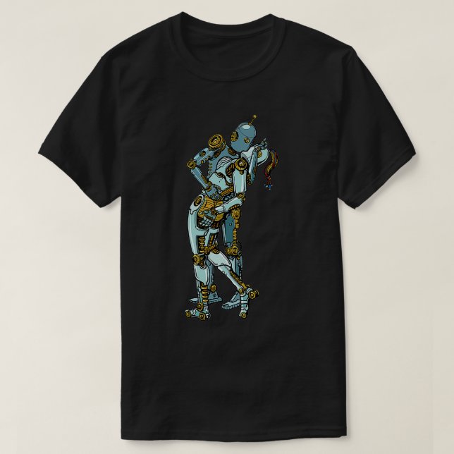 T-shirt Robot Couple Baiser Android Amour en Science Ficti (Design devant)
