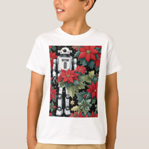 T-shirt Robot de Noël mécanique avec poinsettias
