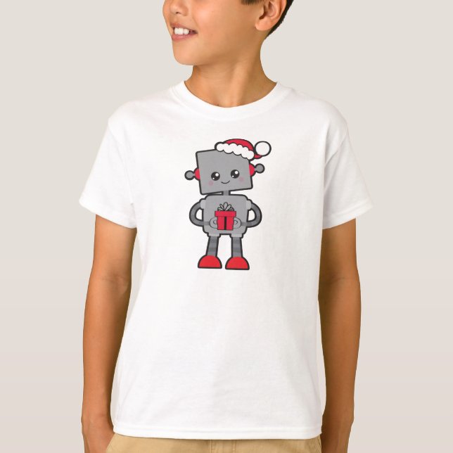 T-shirt Robot de Noël, Robot mignon, Santa Hat, Cadeaux (Devant)