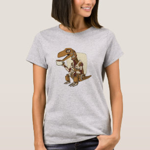 T-shirt Robot Dinosaur Drinking Coffee