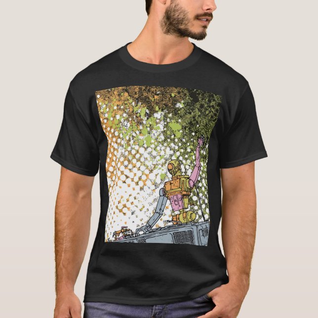 T-shirt Robot DJ Pop Art – Halftone Party Vibes (Devant)