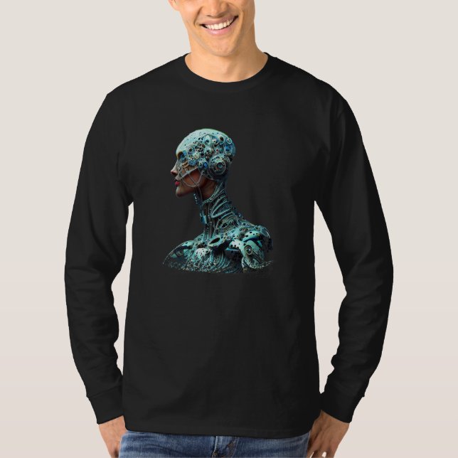 T-shirt Robot Féminin Sci-Fi Cyborg Futuriste Unique Numér (Devant)