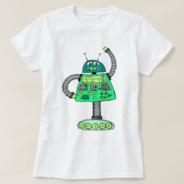T-shirt Robot Frankie, vert sur blanc (Design devant)