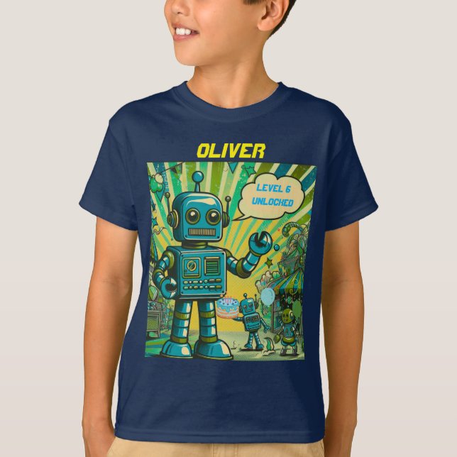 T-shirt Robot garçon d'anniversaire personnalisable (Devant)