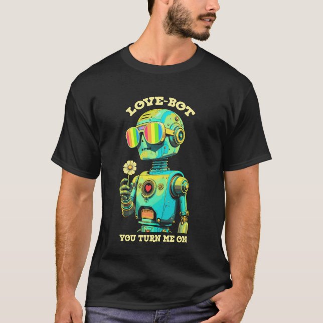 T-shirt Robot Geek Fierce Mois Pride Gay Love-Bot Nerd Arc (Devant)