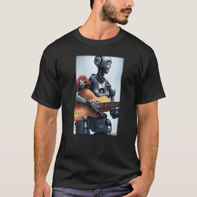 T-shirt Robot Guitare Future Technologie Science Sci Fi Ma (Devant)