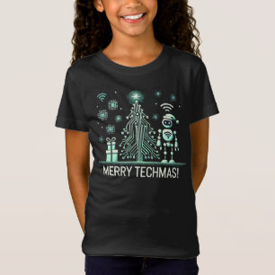 T-Shirt Robot IA avec arbre de Noël Tech - Joyeux Techmas