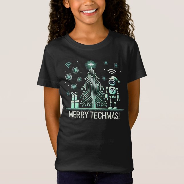 T-Shirt Robot IA avec arbre de Noël Tech - Joyeux Techmas (Devant)