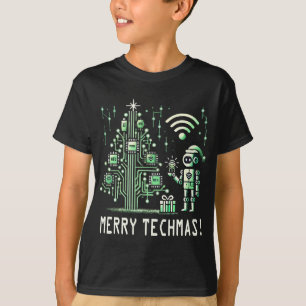 T-shirt Robot IA avec sapin de Noël technologique – Joyeux