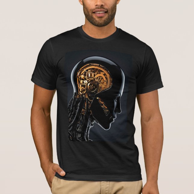 T-shirt Robot mécanique IA Cyberpunk Or (Devant)
