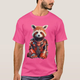 T-shirt Robot mécanique Panda Rouge Futuriste Cyborg Steam