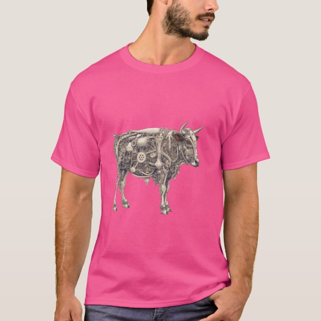 T-shirt Robot mécanique Steampunk Vache Cyborg Monochromat (Devant)