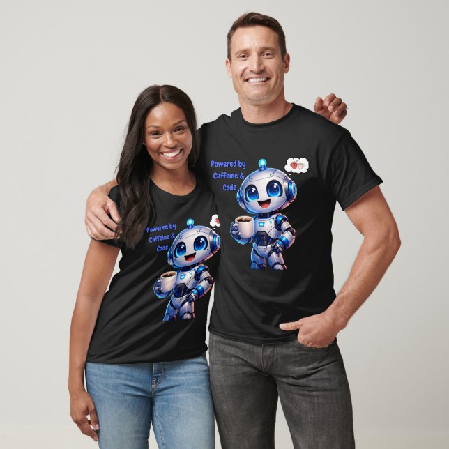 T-shirt Robot Mignon Alimenté par la caféine et le (Unisexe)