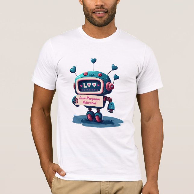 T-shirt Robot mignon avec amour Valentines Message Tee, Am (Devant)
