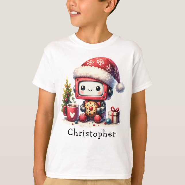 T-shirt Robot mignon de Noël personnalisé (Devant)