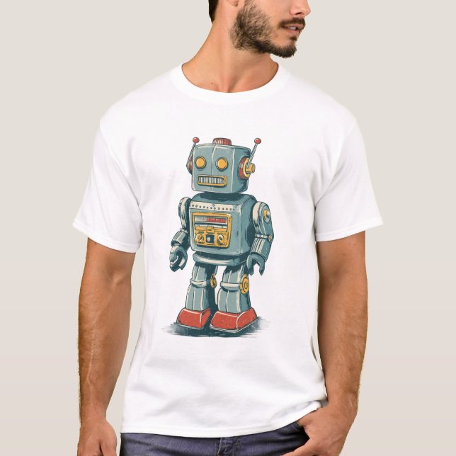 T-shirt Robot rétro en fer-blanc — Méca de dessin animé de (Devant)