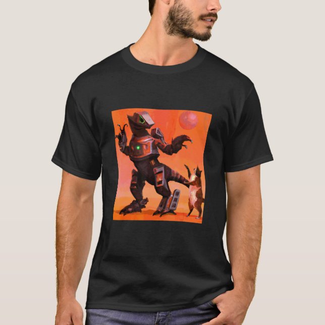 T-shirt Robot Rex dansant avec l'art du chat (Devant)